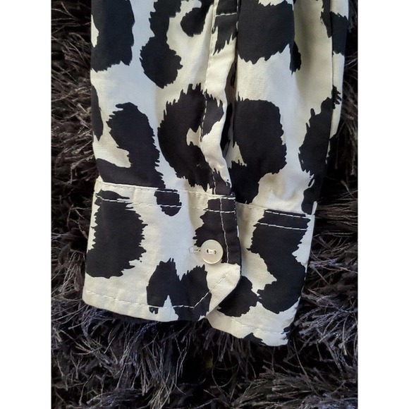 MG Silk Collection Leopard Print Shirt Dress Med Silk Black Ivory Button Down - Picture 6 of 9